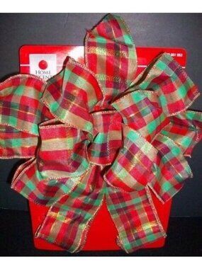 Large Red Green Plaid Gold Wired Edge Christmas Gift Wreath Bow Package Fancy